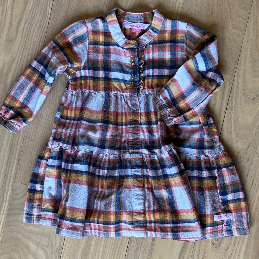 Rufflebutts 100% cotton flannel Plaid Long-Sleeve shirt Dress 18-24 2t